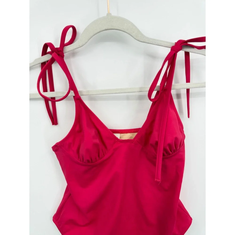 Solid & Striped The Olympia One‎ Piece Swimsuit Womens Size M Pink Tie Shoulder